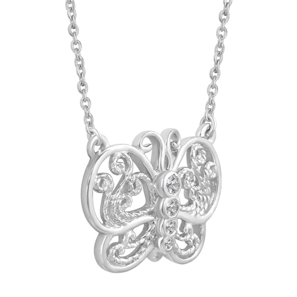 Open Butterfly Filigree Lace Necklace Pendant in 925 Sterling Silver - Prime and Pure