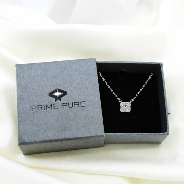 1/2 Cttw CZ Princess Cut Halo Pendant Necklace set in 925 Sterling Silver