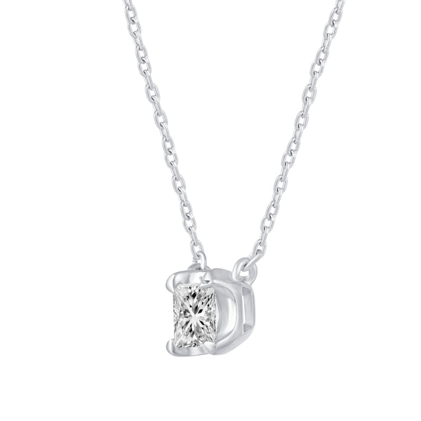 1/2 Cttw CZ Princess Cut Petite Pendant Necklace set in 925 Sterling Silver