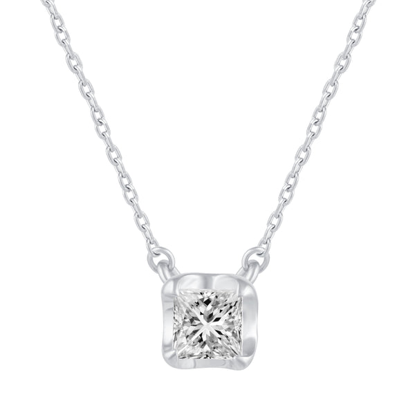 1/2 Cttw CZ Princess Cut Petite Pendant Necklace set in 925 Sterling Silver