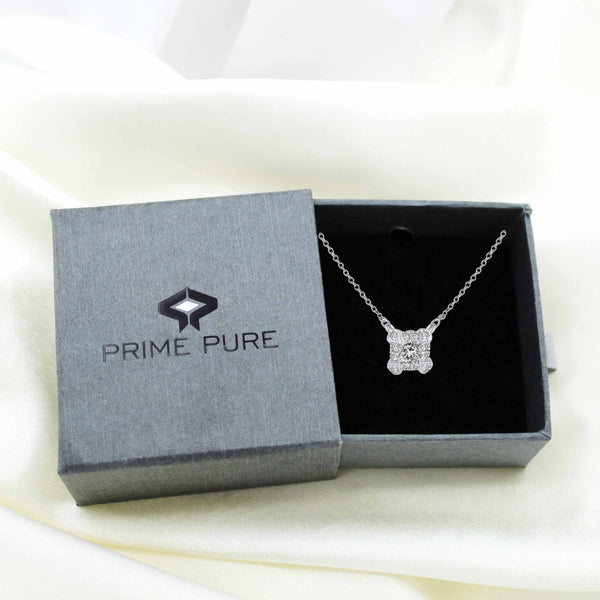 1/2 Cttw CZ Princess Cut Halo Pendant Necklace set in 925 Sterling Silver