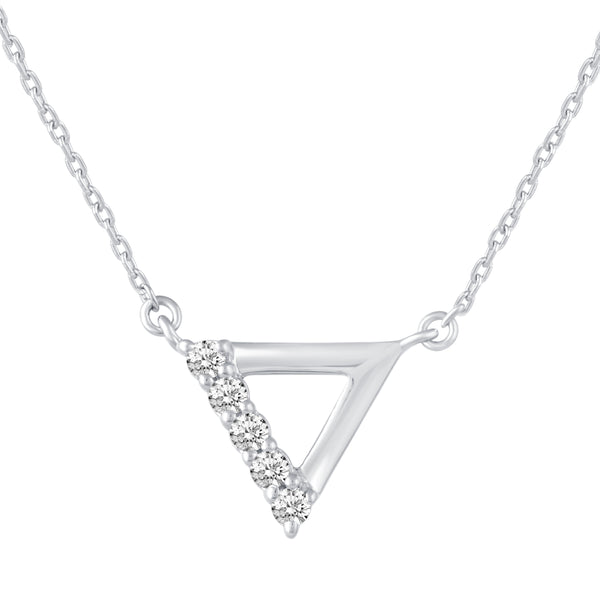 1/10 Cttw CZ Triangle Trillion Pendant Necklace set in 925 Sterling Silver