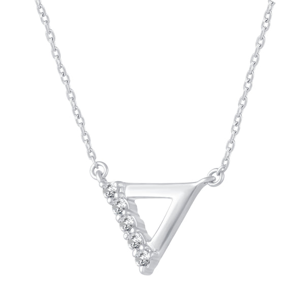 1/10 Cttw CZ Triangle Trillion Pendant Necklace set in 925 Sterling Silver