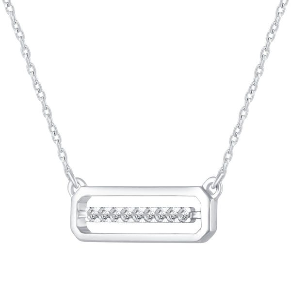 1/10 Cttw CZ Stone Open Bar Rectangle Pendant Necklace set in 925 Sterling Silver