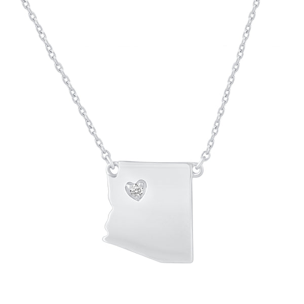 1/20 Cttw CZ Stone State Map Arizona Love Heart Pendant Necklace set in 925 Sterling Silver