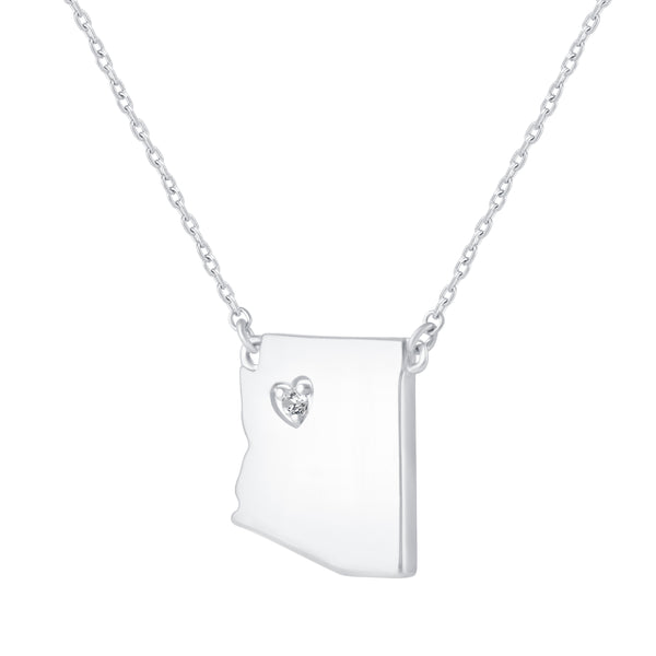 1/20 Cttw CZ Stone State Map Arizona Love Heart Pendant Necklace set in 925 Sterling Silver