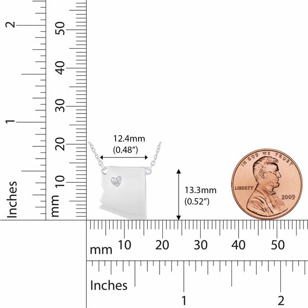 1/20 Cttw CZ Stone State Map Arizona Love Heart Pendant Necklace set in 925 Sterling Silver