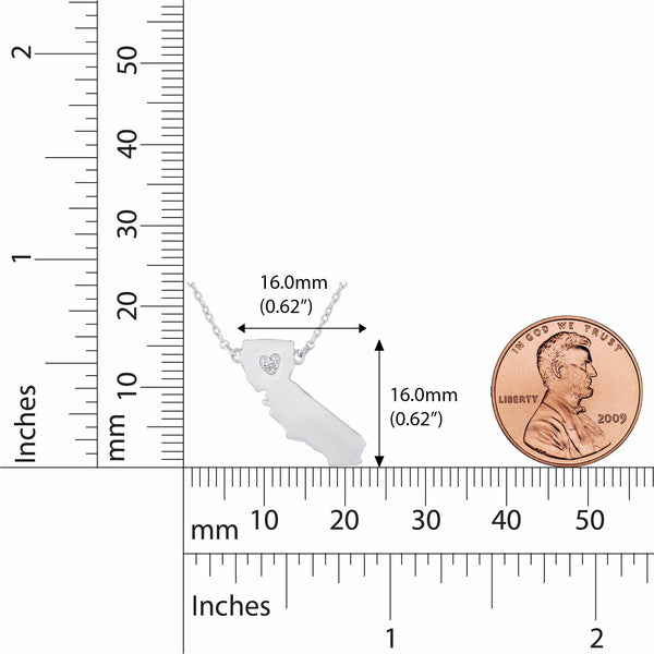 1/20 Cttw CZ Stone State Map California Love Heart Pendant Necklace set in 925 Sterling Silver