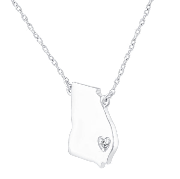 1/20 Cttw CZ Stone State Map Georgia Love Heart Pendant Necklace set in 925 Sterling Silver