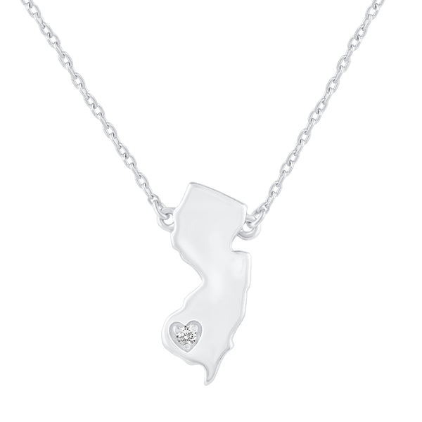 1/20 Cttw CZ Stone State Map New Jersey Love Heart Pendant Necklace set in 925 Sterling Silver