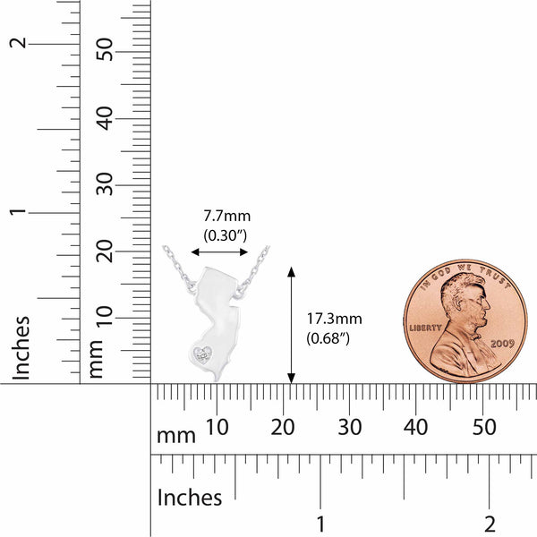 1/20 Cttw CZ Stone State Map New Jersey Love Heart Pendant Necklace set in 925 Sterling Silver