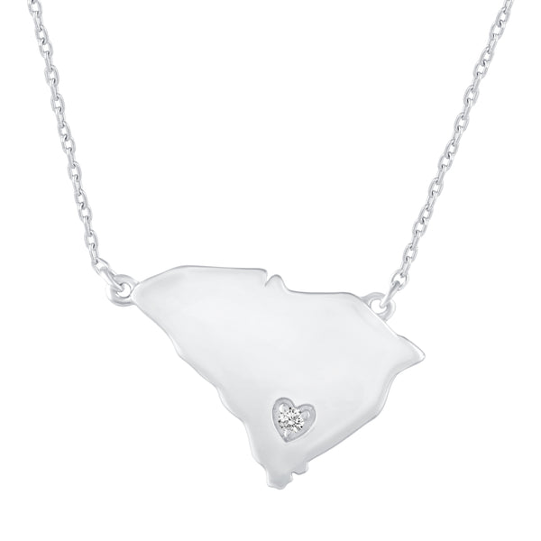 1/20 Cttw CZ Stone State Map South Carolina Love Heart Pendant Necklace set in 925 Sterling Silver