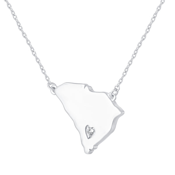 1/20 Cttw CZ Stone State Map South Carolina Love Heart Pendant Necklace set in 925 Sterling Silver