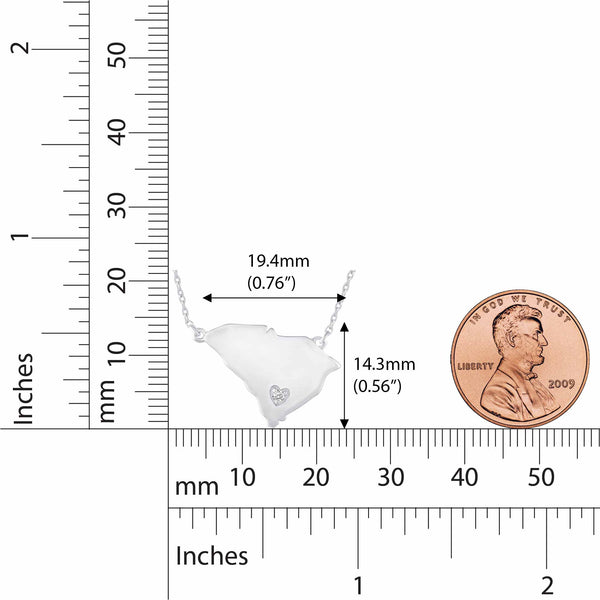 1/20 Cttw CZ Stone State Map South Carolina Love Heart Pendant Necklace set in 925 Sterling Silver