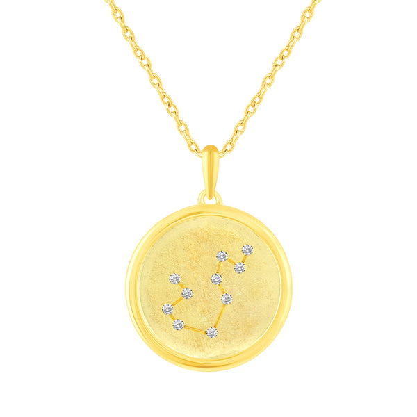 Prime and Pure 1/20 Cttw CZ Zodiac Astrology Satin Finish Pendant Necklace set Yellow Gold plating