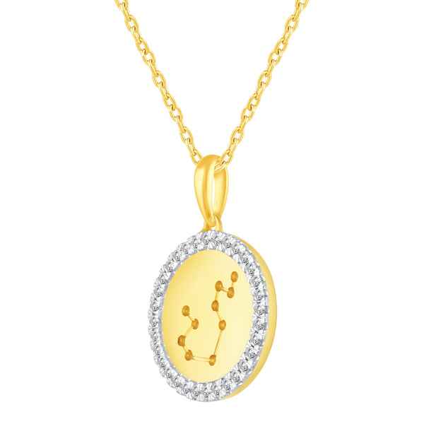 Prime and Pure 1/20 Cttw CZ Zodiac Astrology Halo Pendant Necklace set Yellow Gold plating