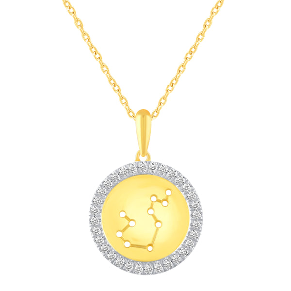 1/20 Cttw CZ Zodiac Astrology Halo Pendant Necklace set Yellow Gold plating