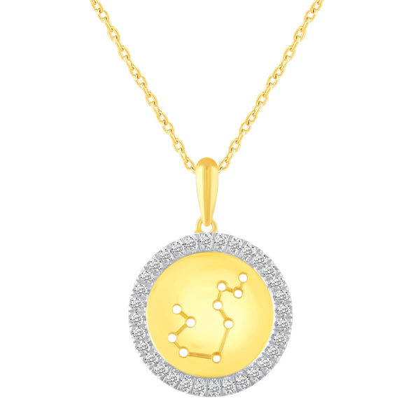 Prime and Pure 1/20 Cttw CZ Zodiac Astrology Halo Pendant Necklace set Yellow Gold plating