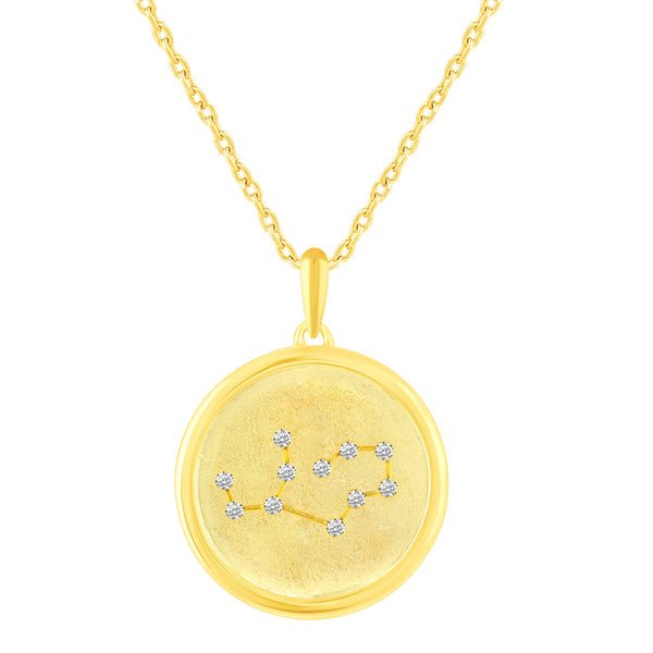 Prime and Pure 1/20 Cttw CZ Zodiac Astrology Satin Finish Pendant Necklace set Yellow Gold plating