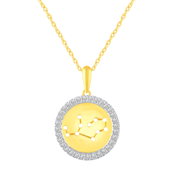 1/20 Cttw CZ Zodiac Astrology Halo Pendant Necklace set Yellow Gold plating