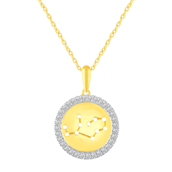 Prime and Pure 1/20 Cttw CZ Zodiac Astrology Halo Pendant Necklace set Yellow Gold plating