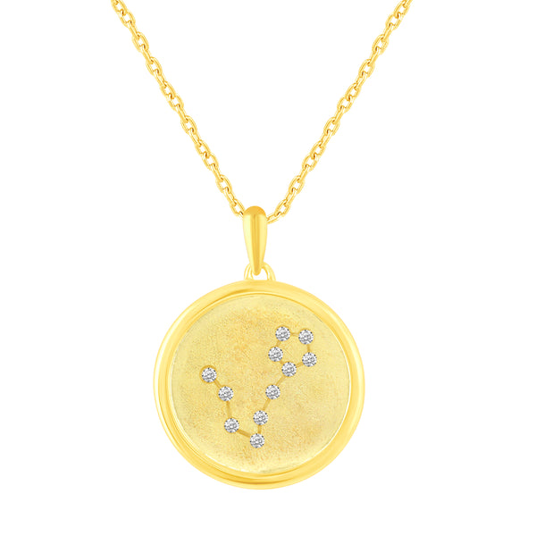 1/20 Cttw CZ Zodiac Astrology Satin Finish Pendant Necklace set Yellow Gold plating