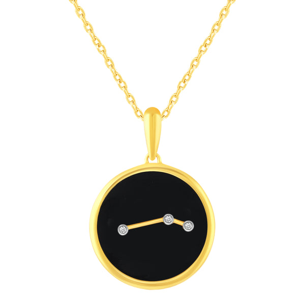 1/20 Cttw CZ Zodiac Black Enamel Astrology Pendant Necklace set in 925 Sterling Silver Yellow Gold  ARIES