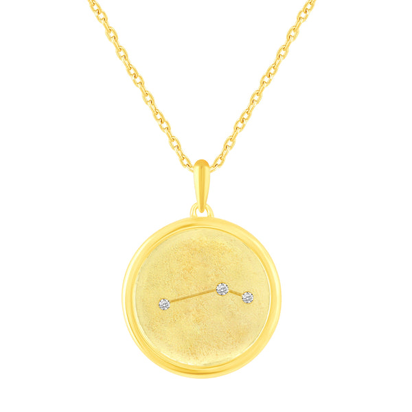 Prime and Pure 1/20 Cttw CZ Zodiac Astrology Satin Finish Pendant Necklace set Yellow Gold plating