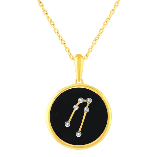 1/20 Cttw CZ Zodiac Black Enamel Astrology Pendant Necklace set in 925 Sterling Silver Yellow Gold  TAURUS