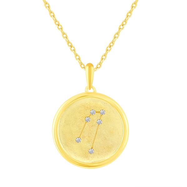 Prime and Pure 1/20 Cttw CZ Zodiac Astrology Satin Finish Pendant Necklace set Yellow Gold plating