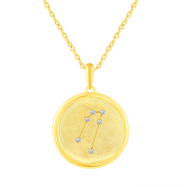 1/20 Cttw CZ Zodiac Astrology Satin Finish Pendant Necklace set Yellow Gold plating