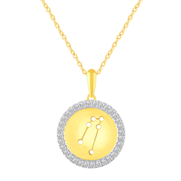 1/20 Cttw CZ Zodiac Astrology Halo Pendant Necklace set Yellow Gold plating