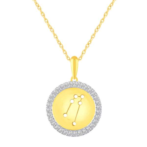 Prime and Pure 1/20 Cttw CZ Zodiac Astrology Halo Pendant Necklace set Yellow Gold plating