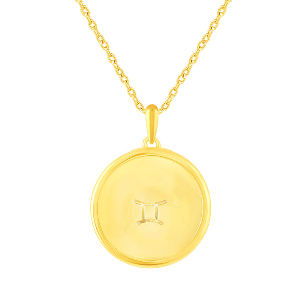 1/20 Cttw CZ Zodiac Black Enamel Astrology Pendant Necklace set in 925 Sterling Silver Yellow Gold  GEMINI