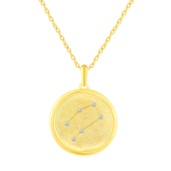 1/20 Cttw CZ Zodiac Astrology Satin Finish Pendant Necklace set Yellow Gold plating