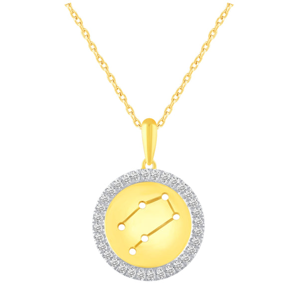 Prime and Pure 1/20 Cttw CZ Zodiac Astrology Halo Pendant Necklace set Yellow Gold plating