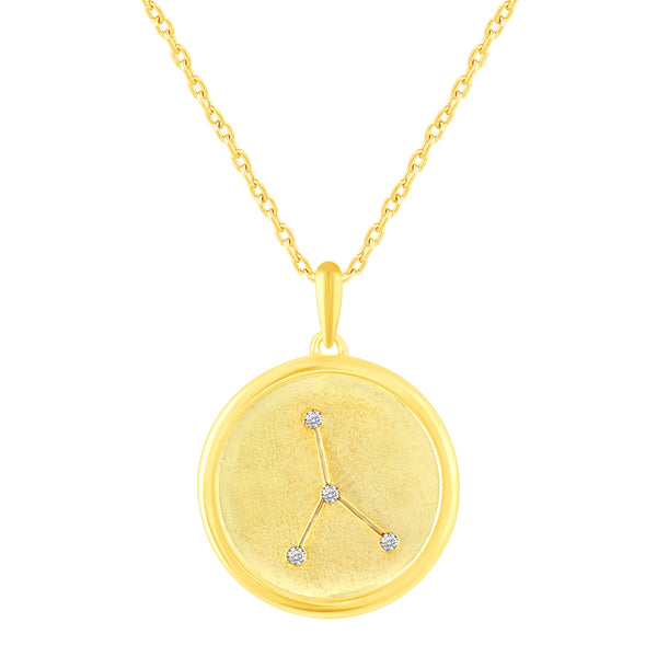 Prime and Pure 1/20 Cttw CZ Zodiac Astrology Satin Finish Pendant Necklace set Yellow Gold plating