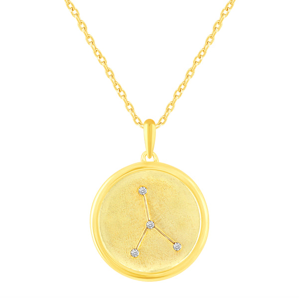 1/20 Cttw CZ Zodiac Astrology Satin Finish Pendant Necklace set Yellow Gold plating