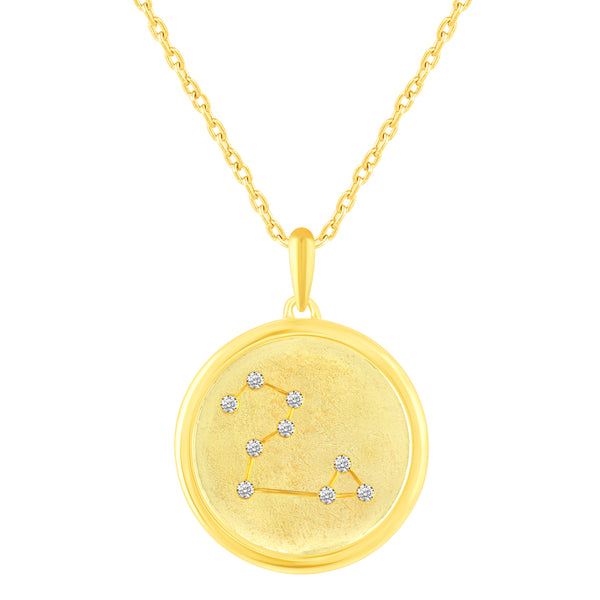 1/20 Cttw CZ Zodiac Astrology Satin Finish Pendant Necklace set Yellow Gold plating