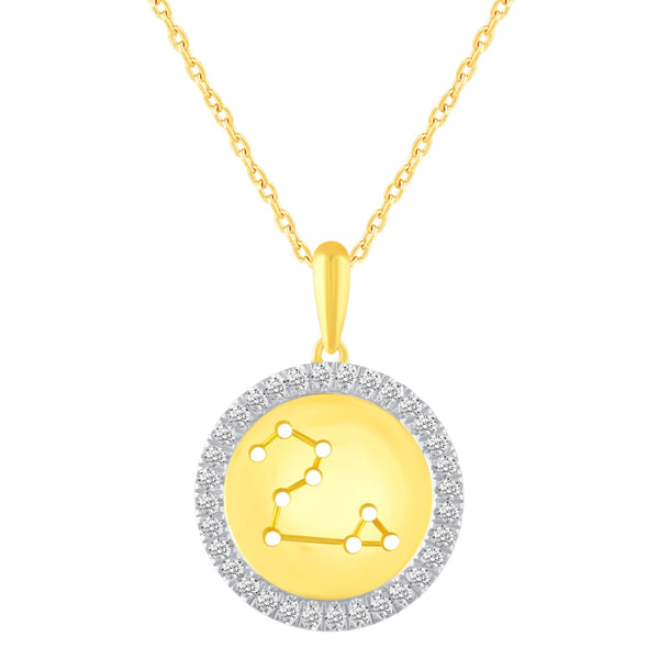 Prime and Pure 1/20 Cttw CZ Zodiac Astrology Halo Pendant Necklace set Yellow Gold plating