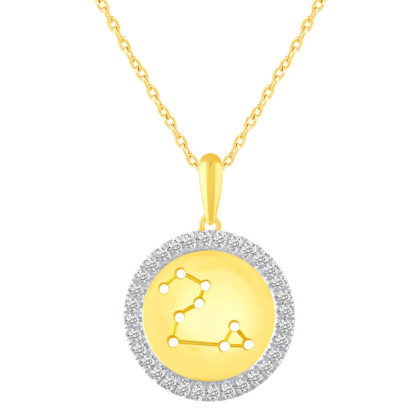 1/20 Cttw CZ Zodiac Astrology Halo Pendant Necklace set Yellow Gold plating