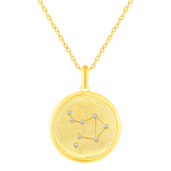 1/20 Cttw CZ Zodiac Astrology Satin Finish Pendant Necklace set Yellow Gold plating