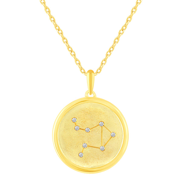 Prime and Pure 1/20 Cttw CZ Zodiac Astrology Satin Finish Pendant Necklace set Yellow Gold plating