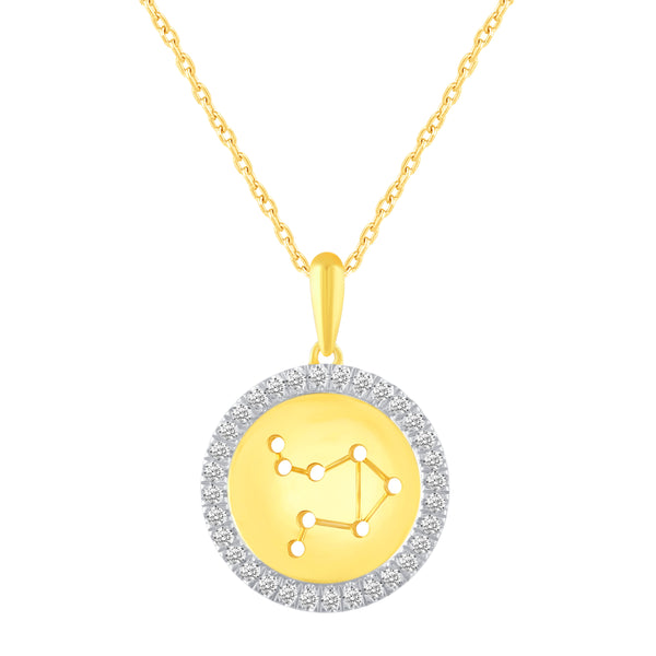 1/20 Cttw CZ Zodiac Astrology Halo Pendant Necklace set Yellow Gold plating