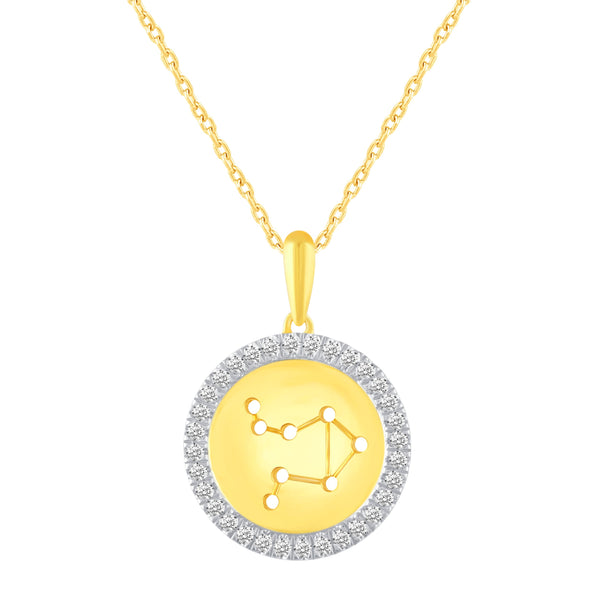 Prime and Pure 1/20 Cttw CZ Zodiac Astrology Halo Pendant Necklace set Yellow Gold plating