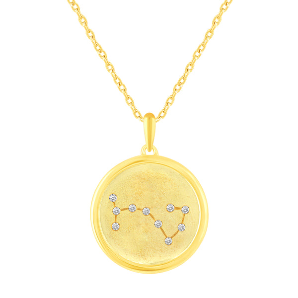 1/20 Cttw CZ Zodiac Astrology Satin Finish Pendant Necklace set Yellow Gold plating