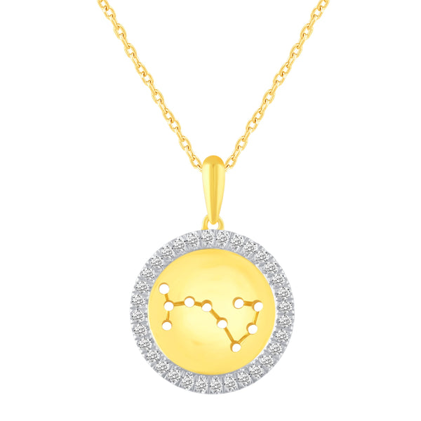 Prime and Pure 1/20 Cttw CZ Zodiac Astrology Halo Pendant Necklace set Yellow Gold plating