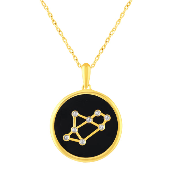 1/20 Cttw CZ Zodiac Black Enamel Astrology Pendant Necklace set in 925 Sterling Silver Yellow Gold  SAGITTARIUS