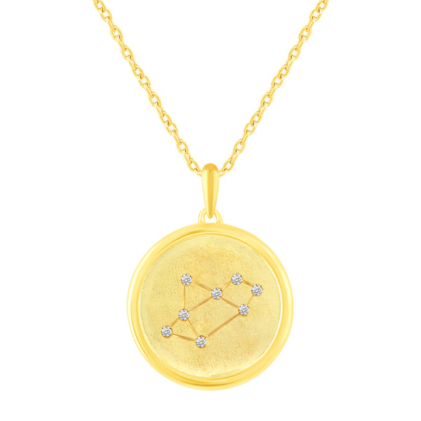 1/20 Cttw CZ Zodiac Astrology Satin Finish Pendant Necklace set Yellow Gold plating