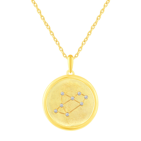 Prime and Pure 1/20 Cttw CZ Zodiac Astrology Satin Finish Pendant Necklace set Yellow Gold plating